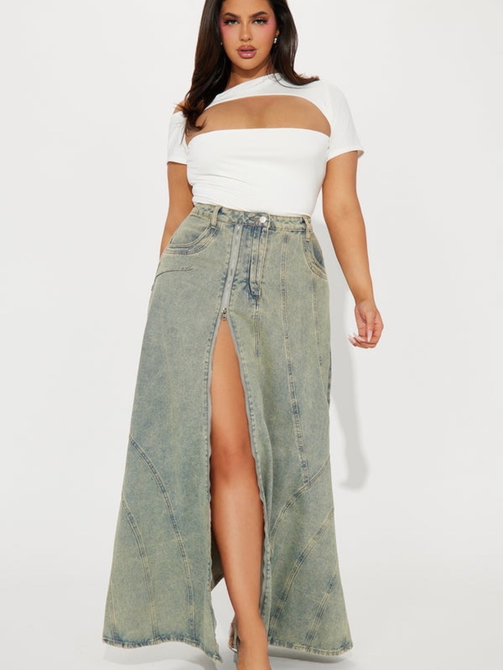 Fashion nova High-Slit Washed Denim Maxi Skirt -